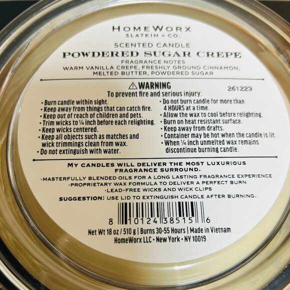 HomeWorx by Slatkin Powdered Sugar Crepe 4-Wick 18oz Candle NEW - Picture 3 of 3